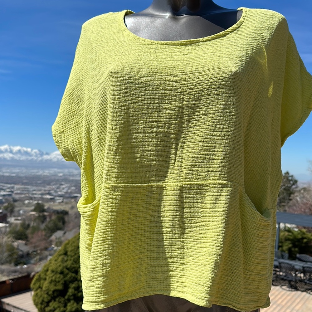 Oversized cotton top in hand dyed lime yellow. New with tags from Sundance